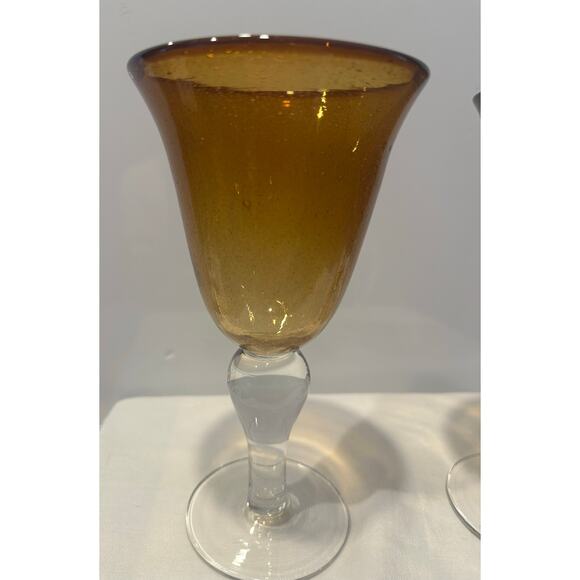Artland Iris Amber Brown Gold Water Wine Goblet Glasses Hand Crafted 8” Set of 2 - Picture 3 of 8
